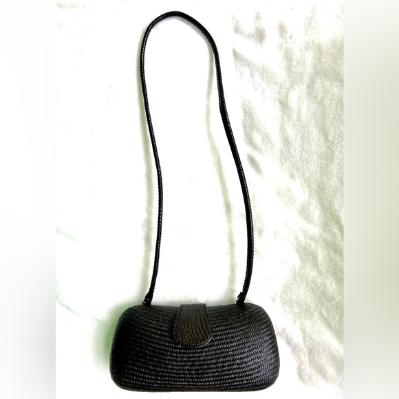 Barneys New York Handbags - Barney’s New York Women’s Shoulder Bag Woven Wicker Hardshell Dark Brown Vintage